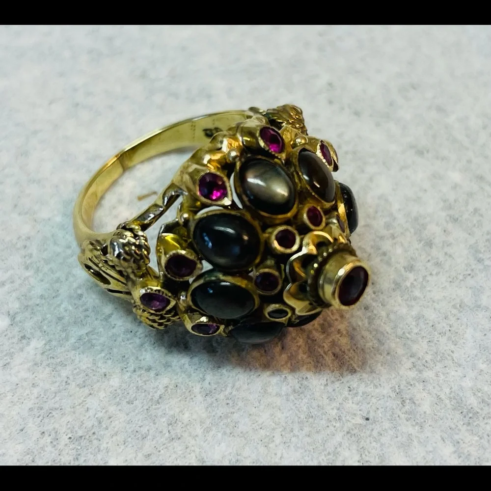 Vintage Linz 14k Yellow Gold Tiger’s Eye Ruby Ring - Picture 10 of 11